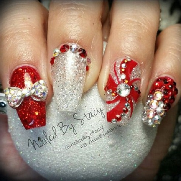 How do you make Christmas candy cane nails?