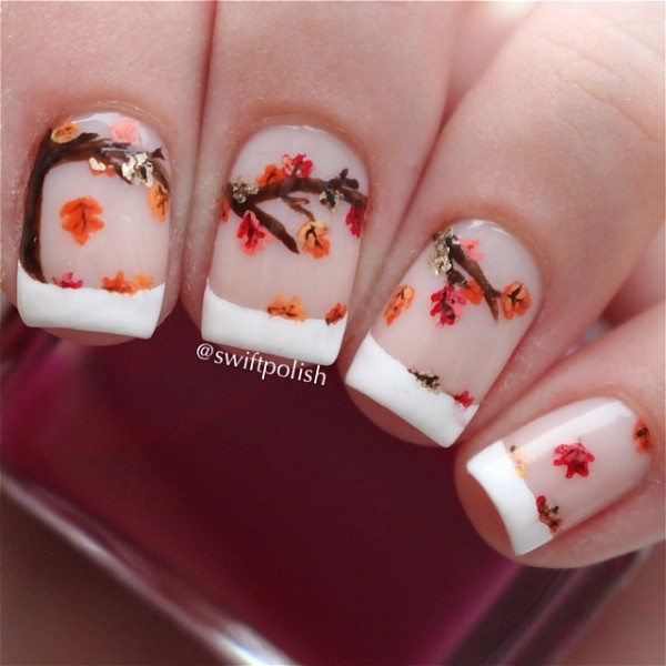French tip inspired leaf nail art design. While the French tips are in 