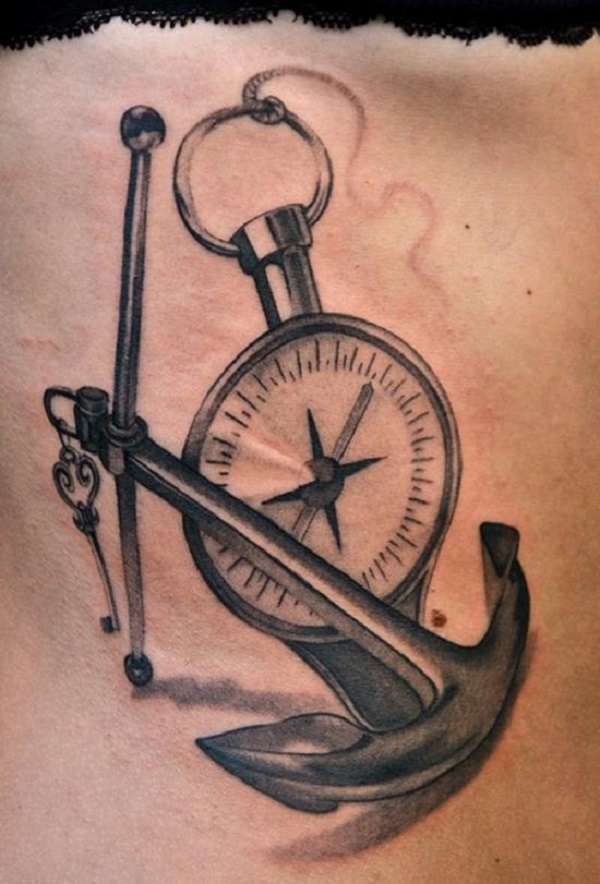 Anchor tattoo with a compass. The perfect combination when navigating 