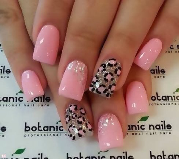 A matte and glitter polish inspired leopard nail art design. Be cute and pink with this pretty little nail art design that looks adorable and refreshing.