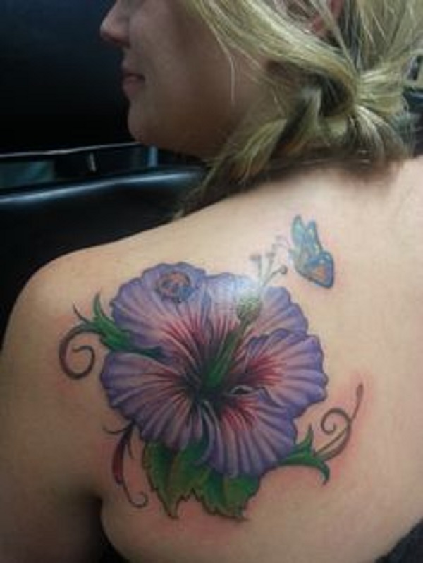 Hibiscus Flower Tattoo with a lovely butterfly