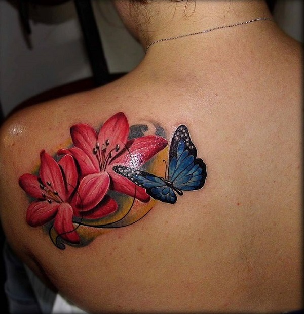 butterfly tattoo with flowers 13