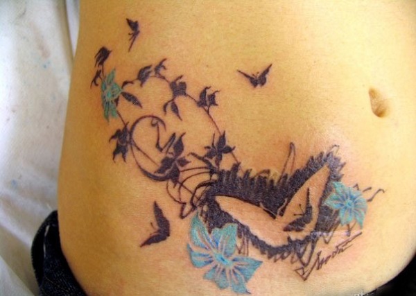 butterfly tattoo with flowers 17