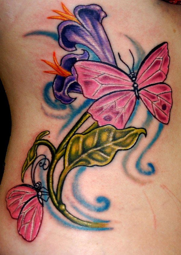 butterfly tattoo with flowers 18