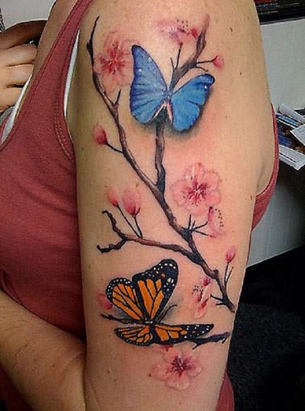 Minimalist Butterfly Flower Tattoo