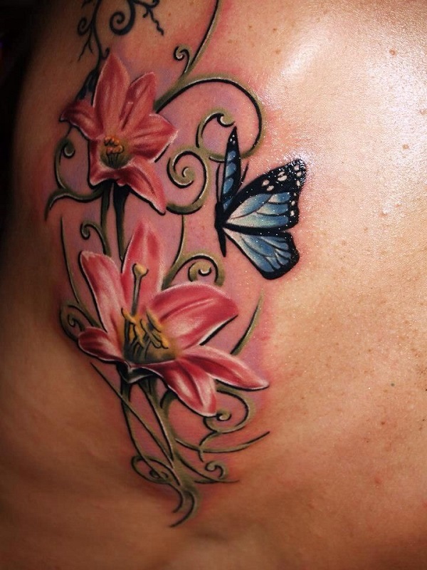butterfly tattoo with flowers 31