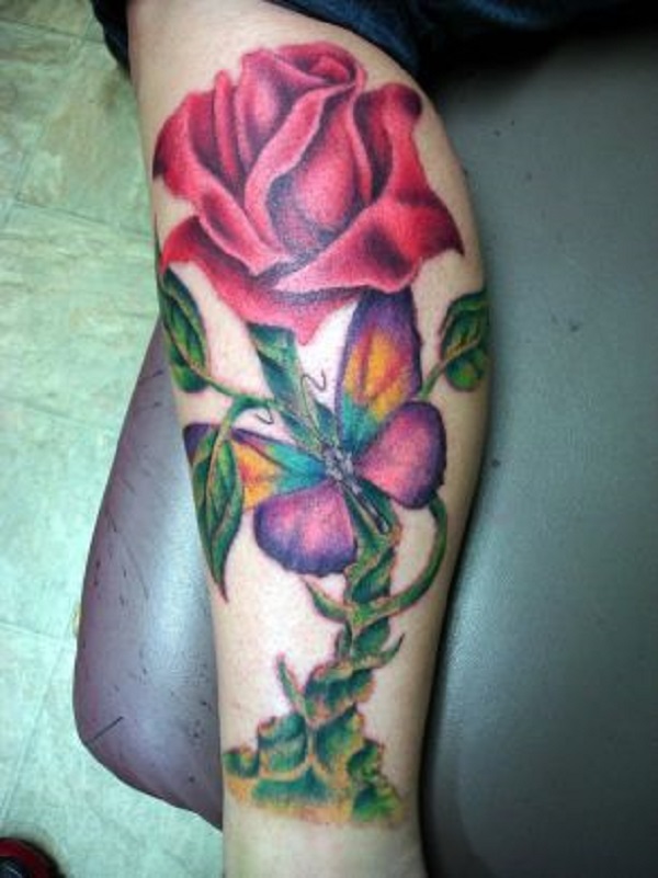 Rose tattoo with a butterfly