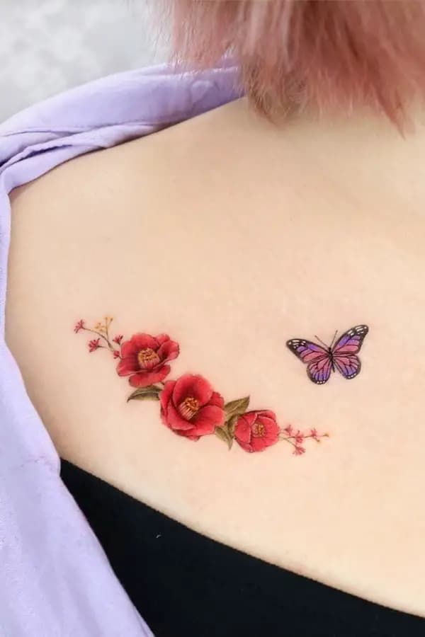 Butterfly and common camellia tattoo