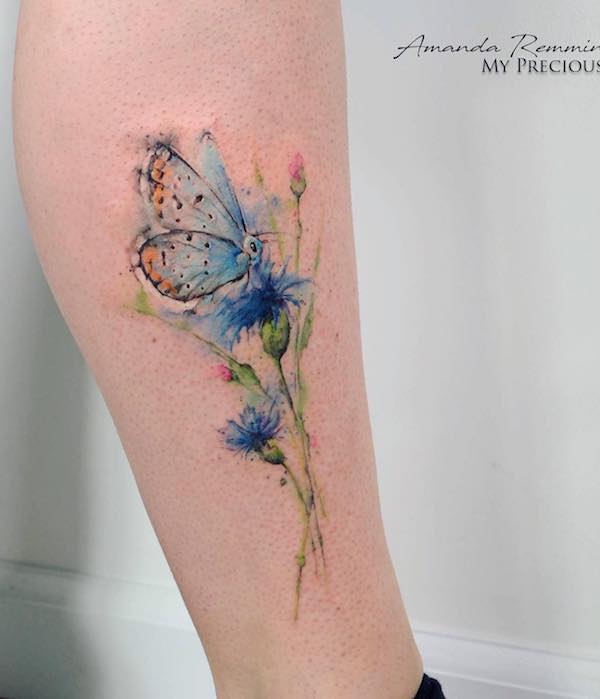 Watercolor Butterfly and cornflower