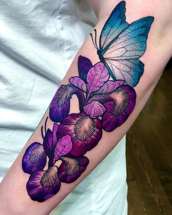 Butterfly and iris tattoo