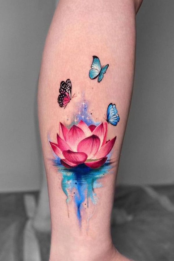 Purple Butterfly and Lotus Tattoo Idea