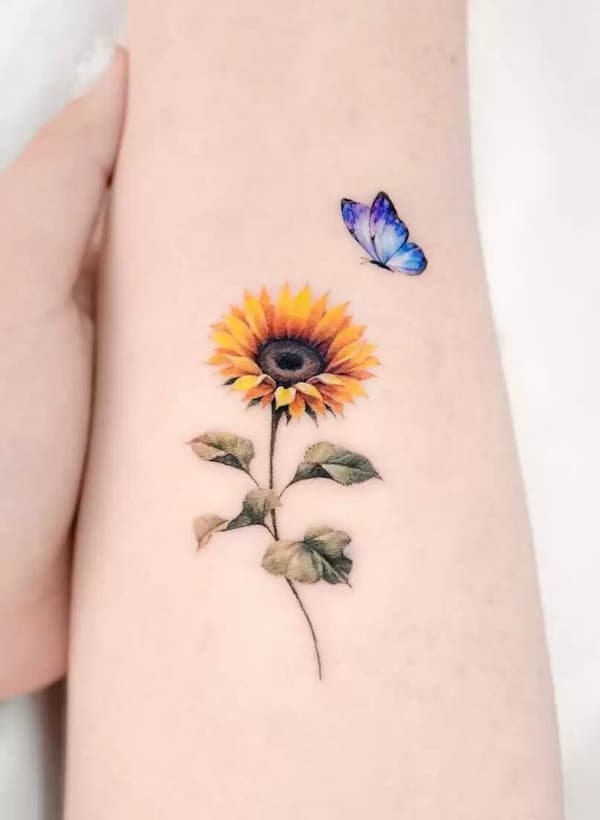 Butterfly and sunflower tattoo 2