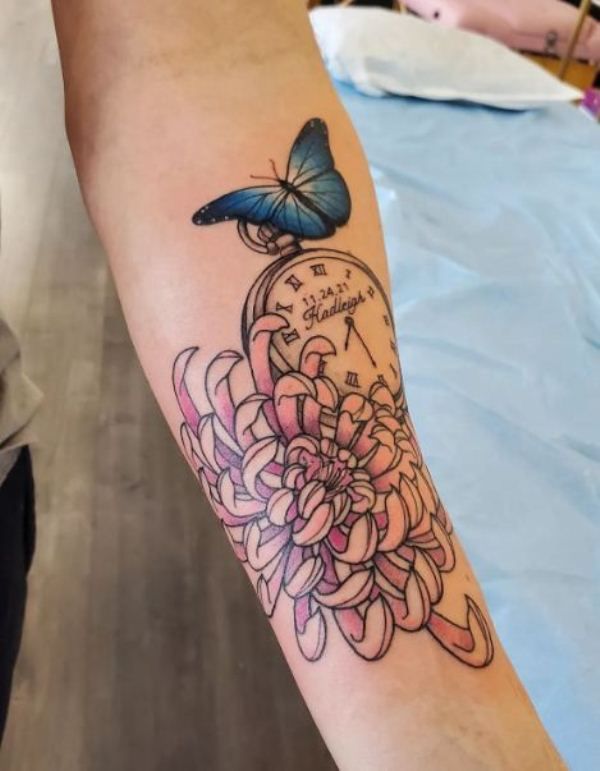 Charming chrysanthemum tattoo Design on forearm