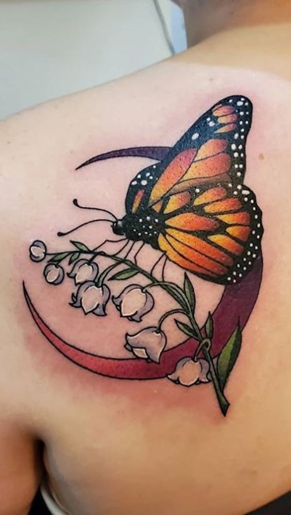 Lily of the valley and butterfly tattoo