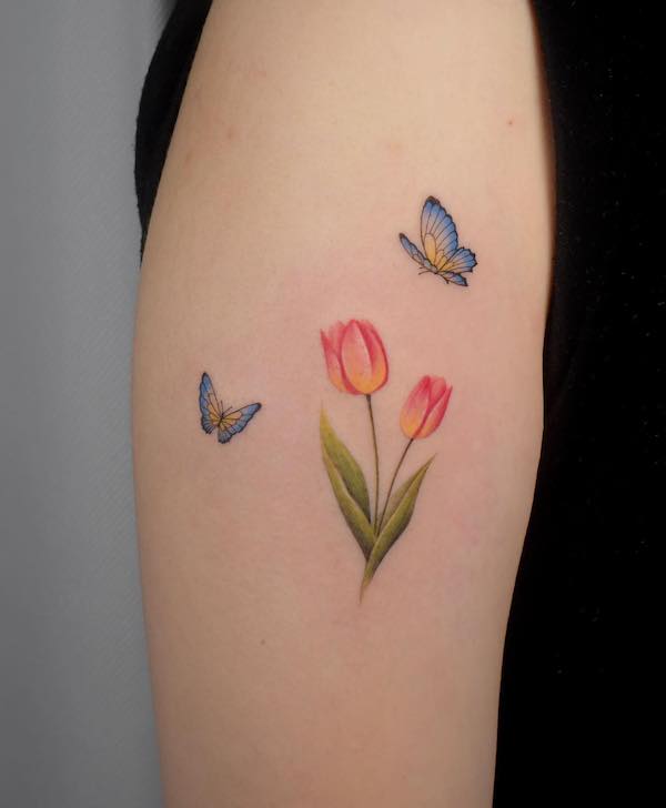 butterfly and tulip tattoo