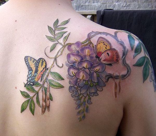 butterfly and wisteria tattoo