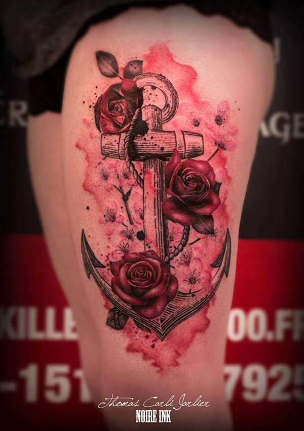 Write Name on Beautiful Anchor Tattoo Art With Red Rose