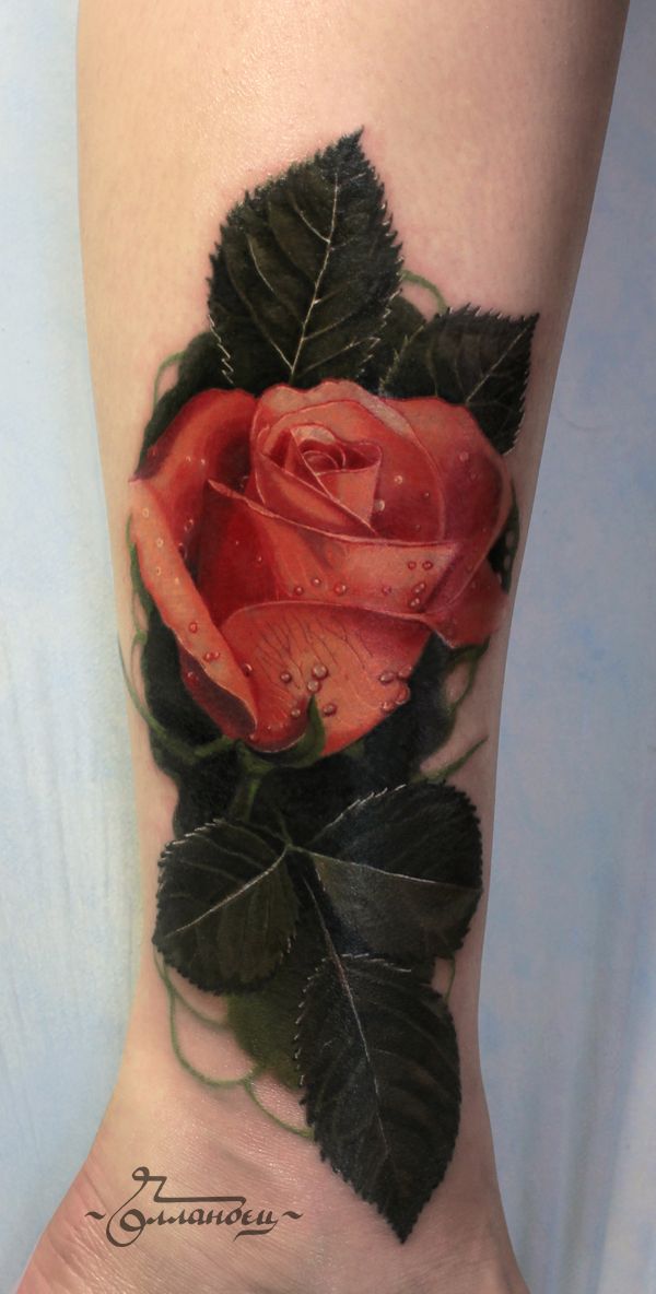 realistic orange rose tattoo