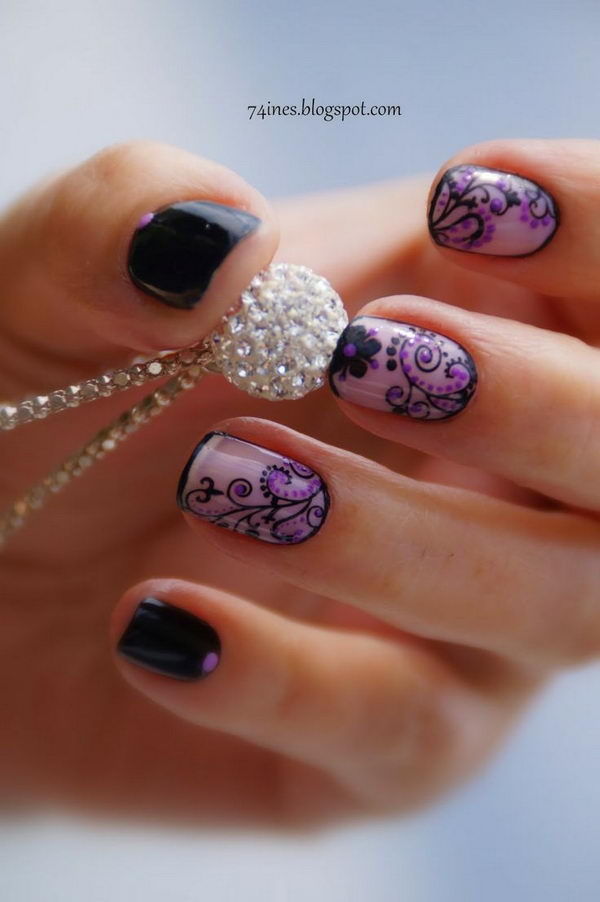 Black Lace Nail Art - YouTube