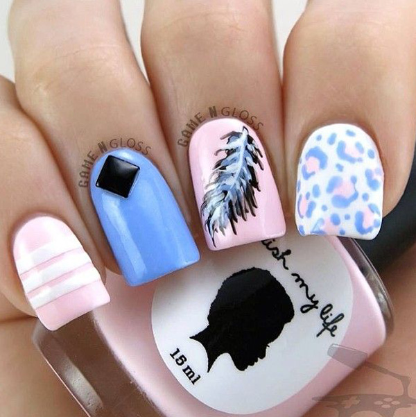 Easy Feather Nail Designs