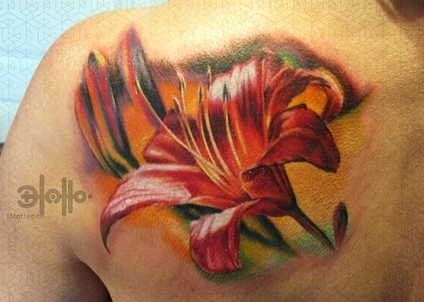 Microrealistic lily flower tattoo