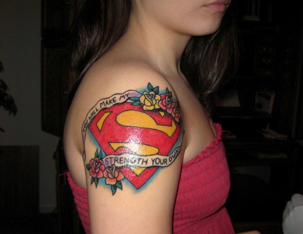 superman logo tattoo on neck