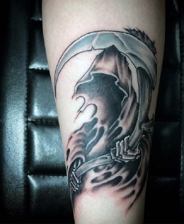 grim reaper scythe and lamp tattoo