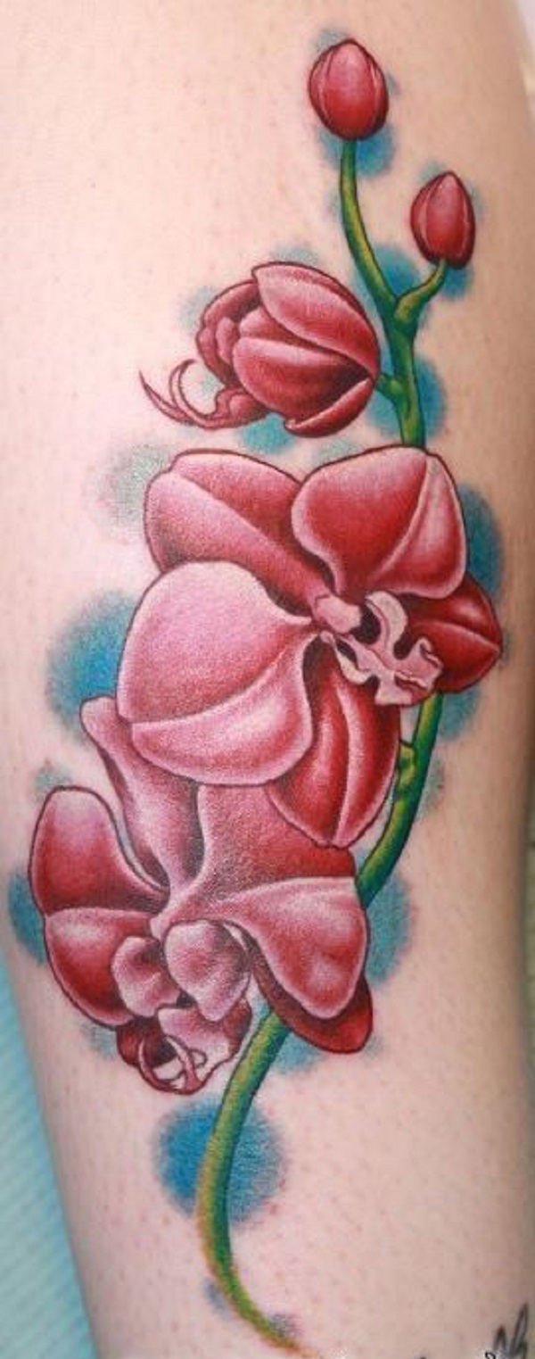 Acrylic style orchid tattoo on the right forearm.