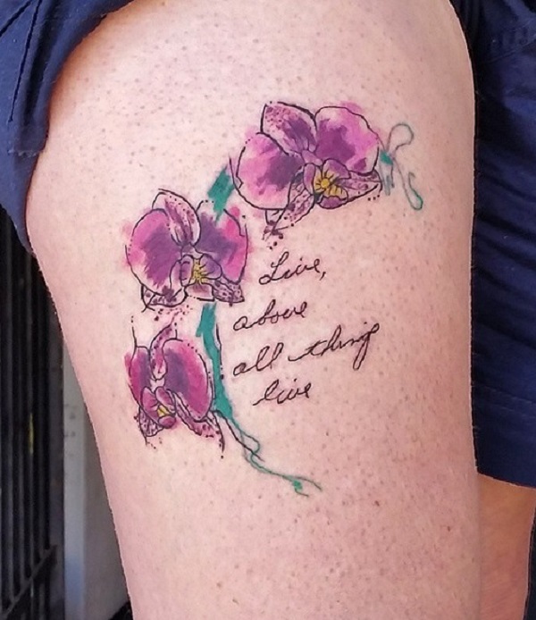Purple Orchid Tattoos On Full Leg