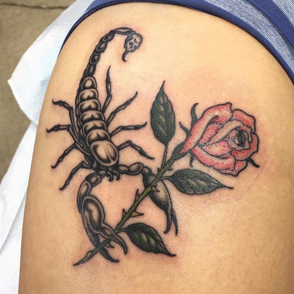 Andrew Vargas on Instagram Scorpion and rose combo for the homie  bubbablkwtr  drewfacetattoos fineline singleneedle scorpion  tattoo