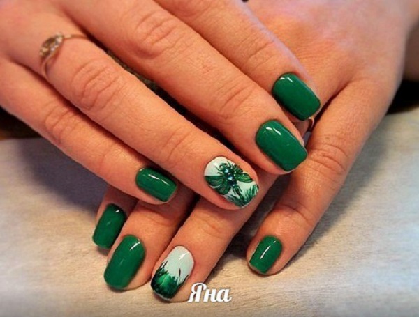 green nail design with foil