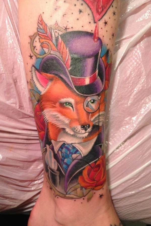 Cute cunning fox with flowers