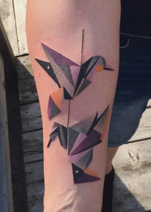 Origami bird matching tattoos by Jay Shin.