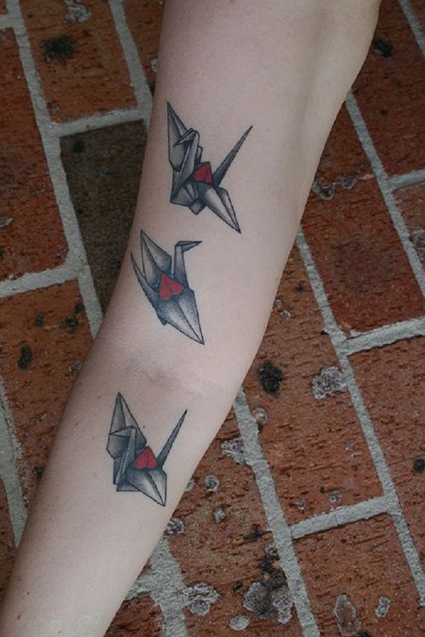 Paper crane  flowers by Adam Considine TattooNOW