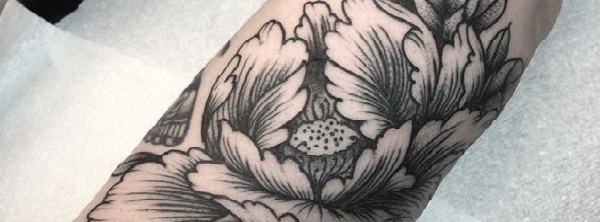 Garnet Delicate Black Peony Flower Outline Temporary Tattoo  MyBodiArt