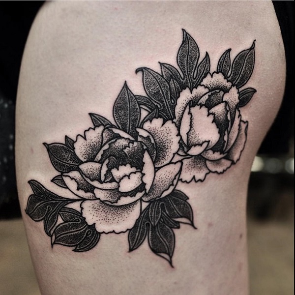 Black  white Peonies tattoo sketch at theYoucom