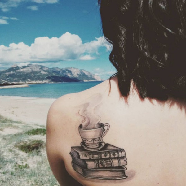 small stack of books tattoo