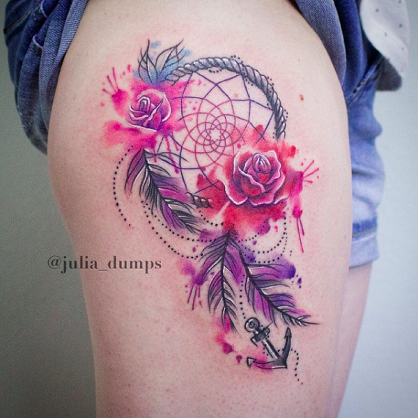 dream catcher with roses tattoo design