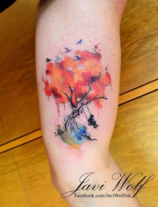 My first Tree of Life with autumn leaves Done by Chet Coowner of  Atomic Tattoo in Columbus Ga  rtattoos