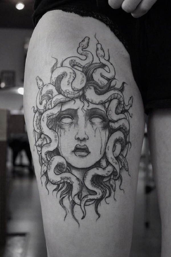 Black  Gray Medusa tattoo women at theYoucom