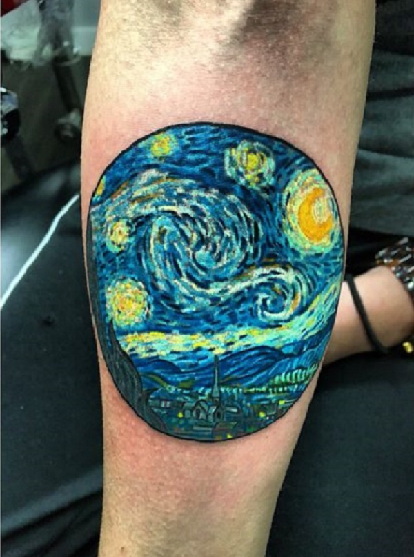 SakeTattooCrew  Starry night by kimstc Inspired tattoo from the famous  painting of Vincent van Gogh stc saketattoocrew kimstc  kimsaketattoocrew stcrew oldschool oldcshooltattoo traditionaltattoo  tattoo tattoos skinarttraditional 