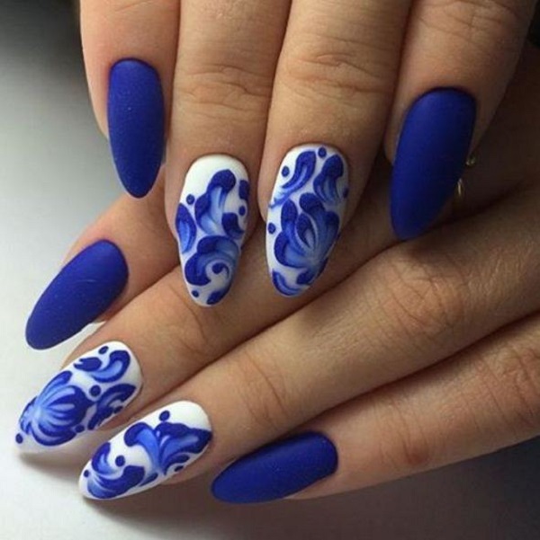 Bright Blue Manicure with the Design of Rhinestones Stock Image - Image of  nail, hands: 137910383