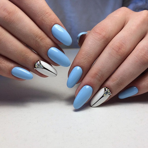 light blue and white nails