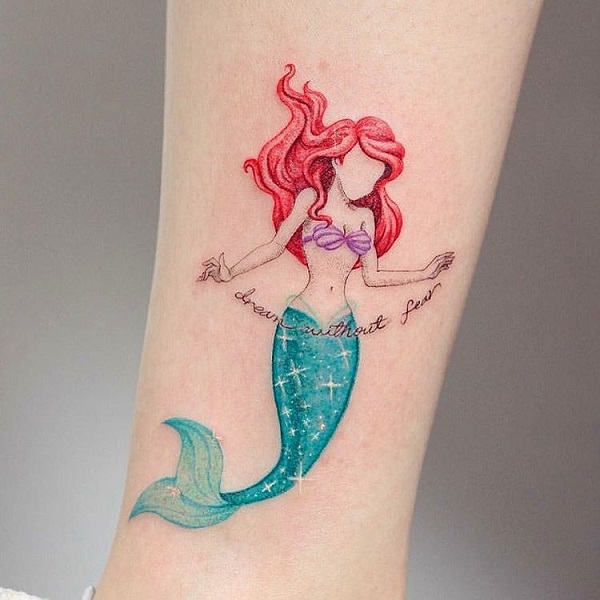 Tattoo uploaded by Alyssa  The Little Mermaid disney disneyprincess  thelittlemermaidtattoo ariel flounder sebastian colorful swimming  smalltattoo  Tattoodo