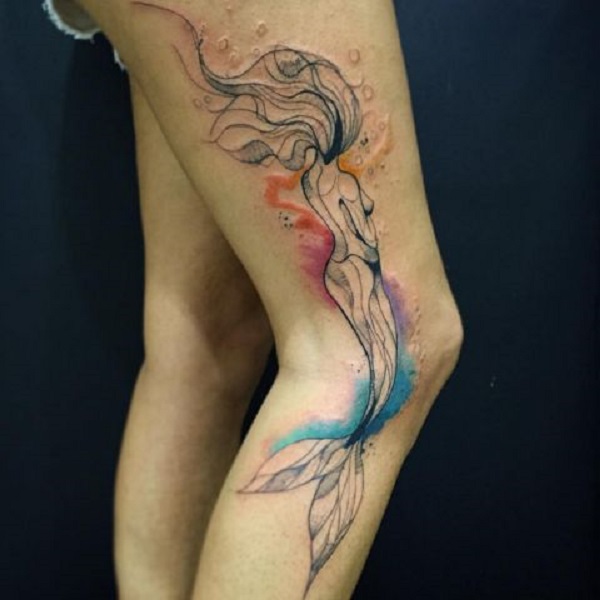 Colorful Mermaid Side Tattoo