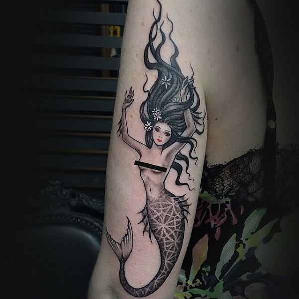 2pcs Flower Arm Tattoo, Waterproof Female Grey Mermaid : Amazon.de: Beauty
