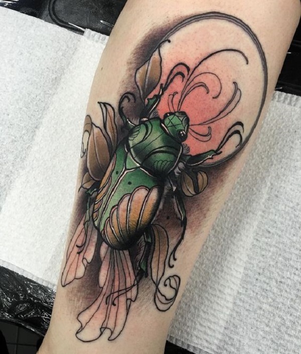 scarab beetle bug chest tattoo by DLacie TattooNOW