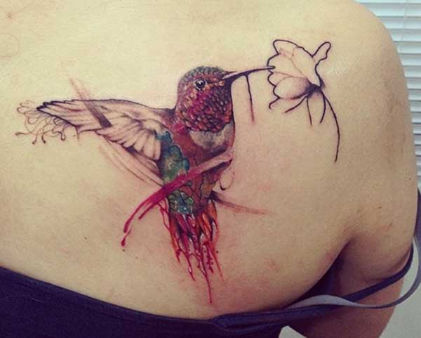 hummingbird flowers tattoo