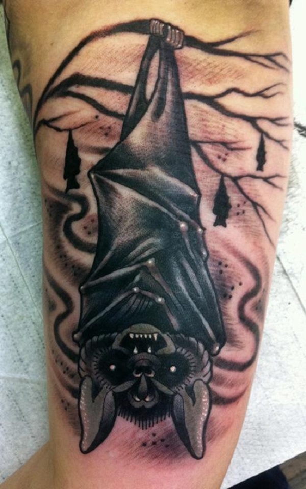 bat hanging upside down tattoo