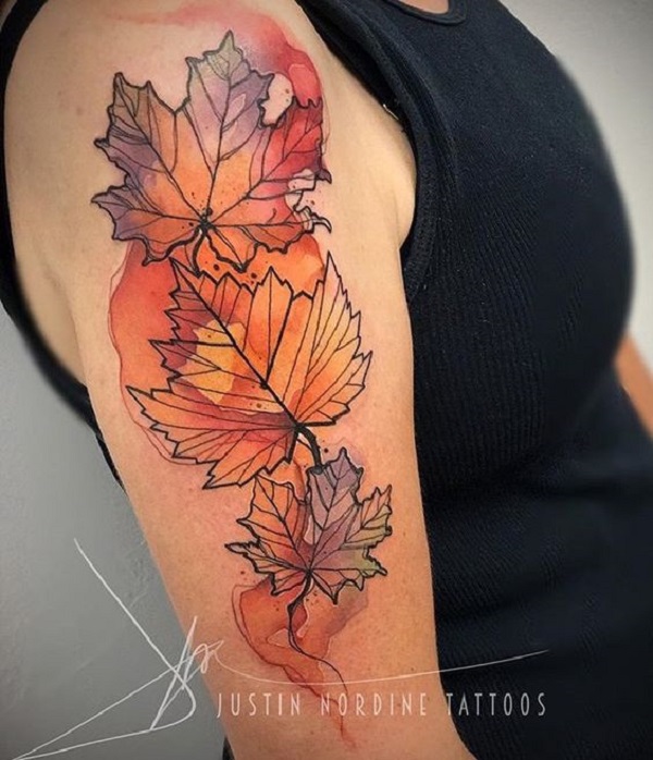 Maple leaf tattoo, by Larissa Long